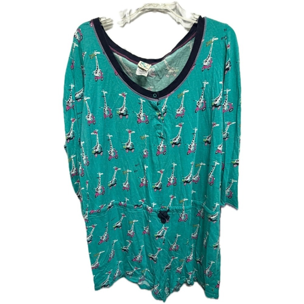 Munki Munki Giraffe Scooter Pajamas Ling Sleeve Shorts Onesie Blue Cotton XL